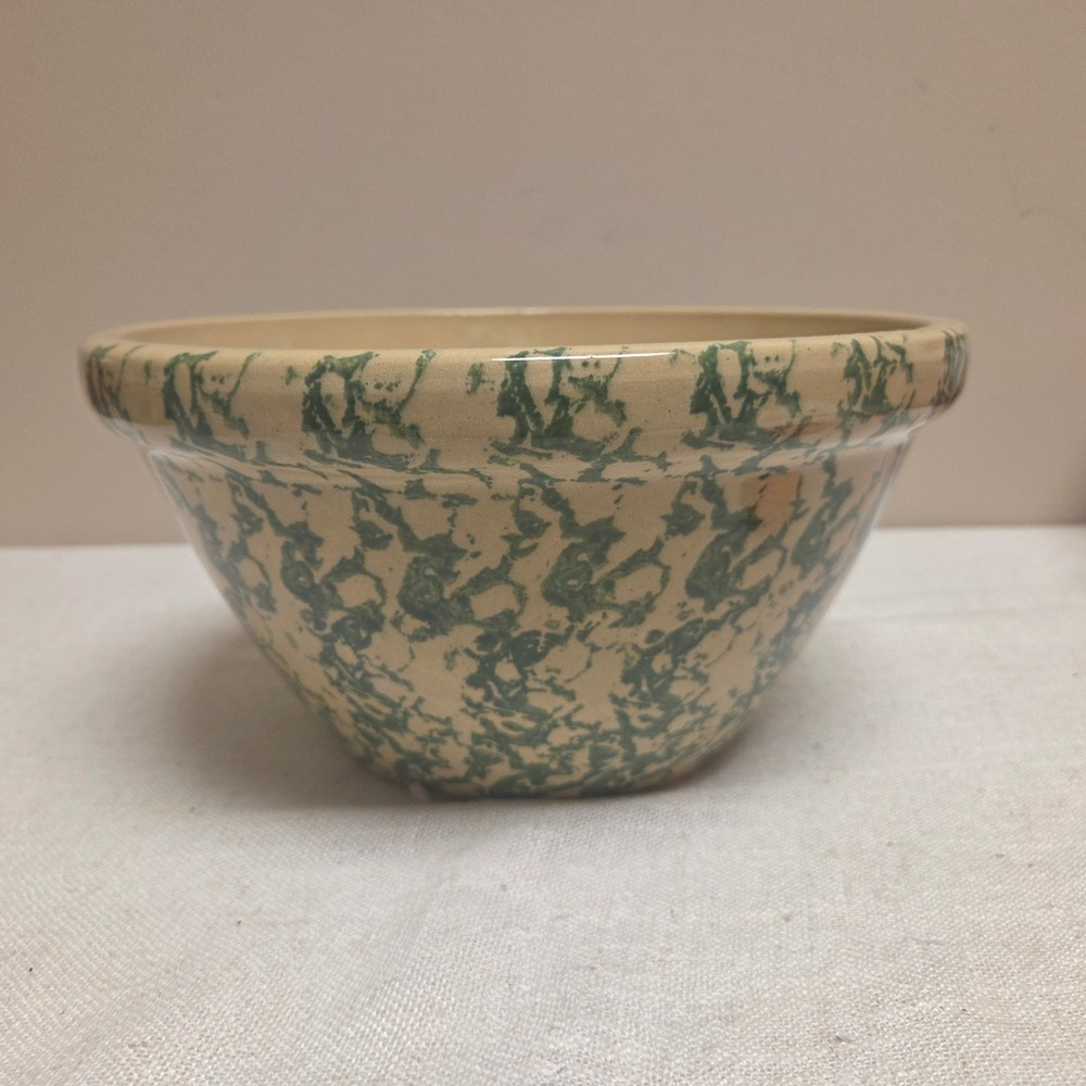 Robinson Ransbottom Green Spongeware Mixing Bowl 10 Inch Roseville Ohio‎ Pottery